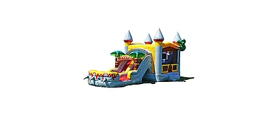 JumpOrange T-Rex Commercial Grade Bounce House Water Slide with Pool for Kids and Adults (with Blower), Basketball Hoop, Wet Dry Combo, Outdoor, Big I