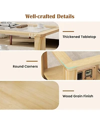 Gymax 2-Tier Coffee Table w/ Tempered Glass Tabletop & Storage Shelf Rounded Corners