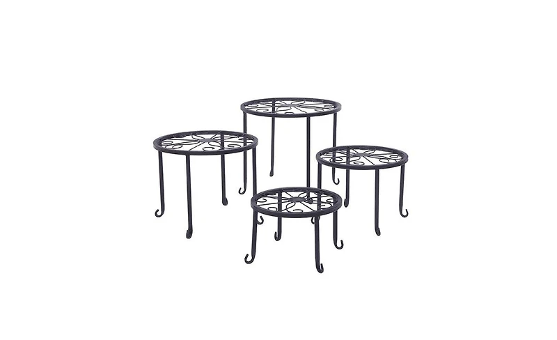 Slickblue 4-Tier Plant Shelves with Round Pattern Stylish Black Baking Paint Display for Indoor and Outdoor Plants