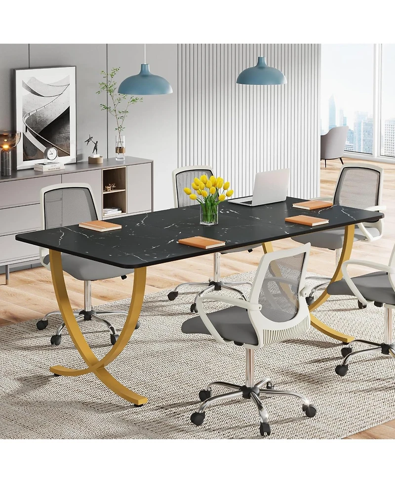 Tribesigns Executive Desk, Large Office Desk, Modern Computer Desk Conference Table Meeting Room Table, Business Furniture, Black and Gold
