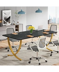 Tribesigns Executive Desk, Large Office Desk, Modern Computer Desk Conference Table Meeting Room Table, Business Furniture, Black and Gold