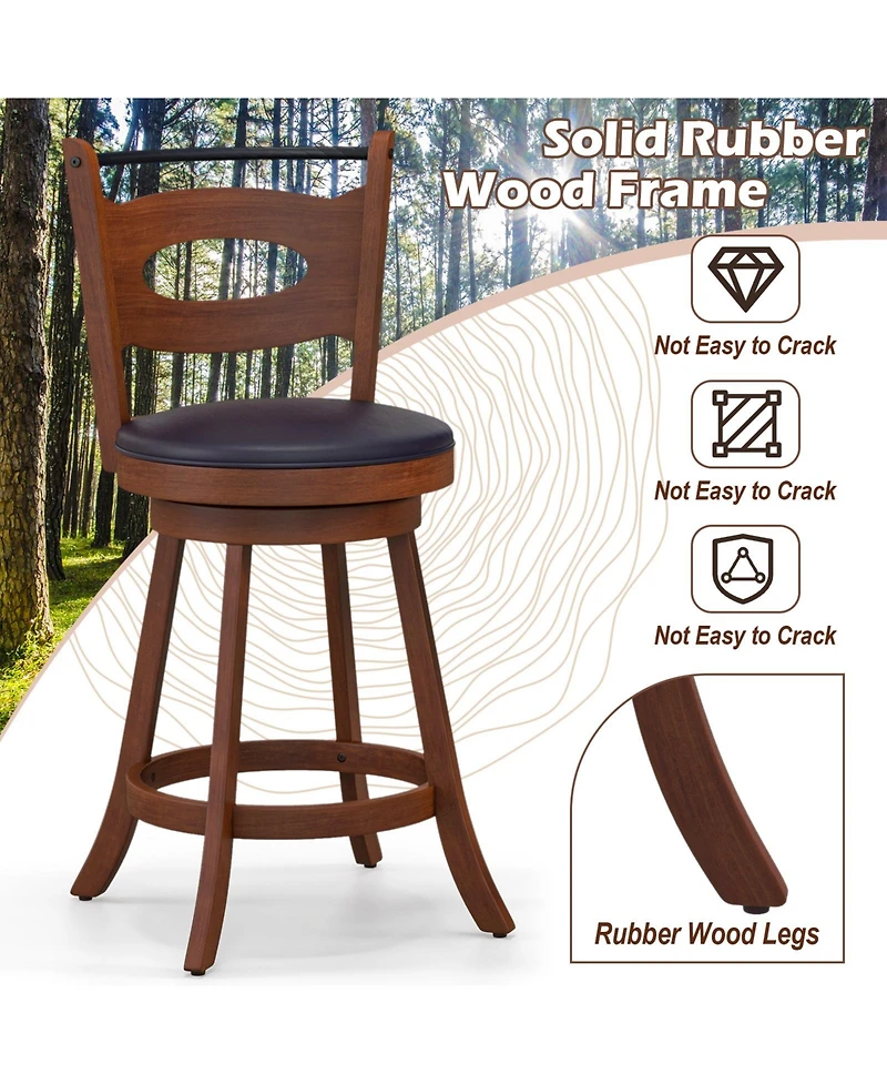 Sugift 2 Pieces 24 inch Swivel Bar Stools with Curved Backrest and Seat Cushions