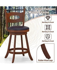 Sugift 2 Pieces 24 inch Swivel Bar Stools with Curved Backrest and Seat Cushions