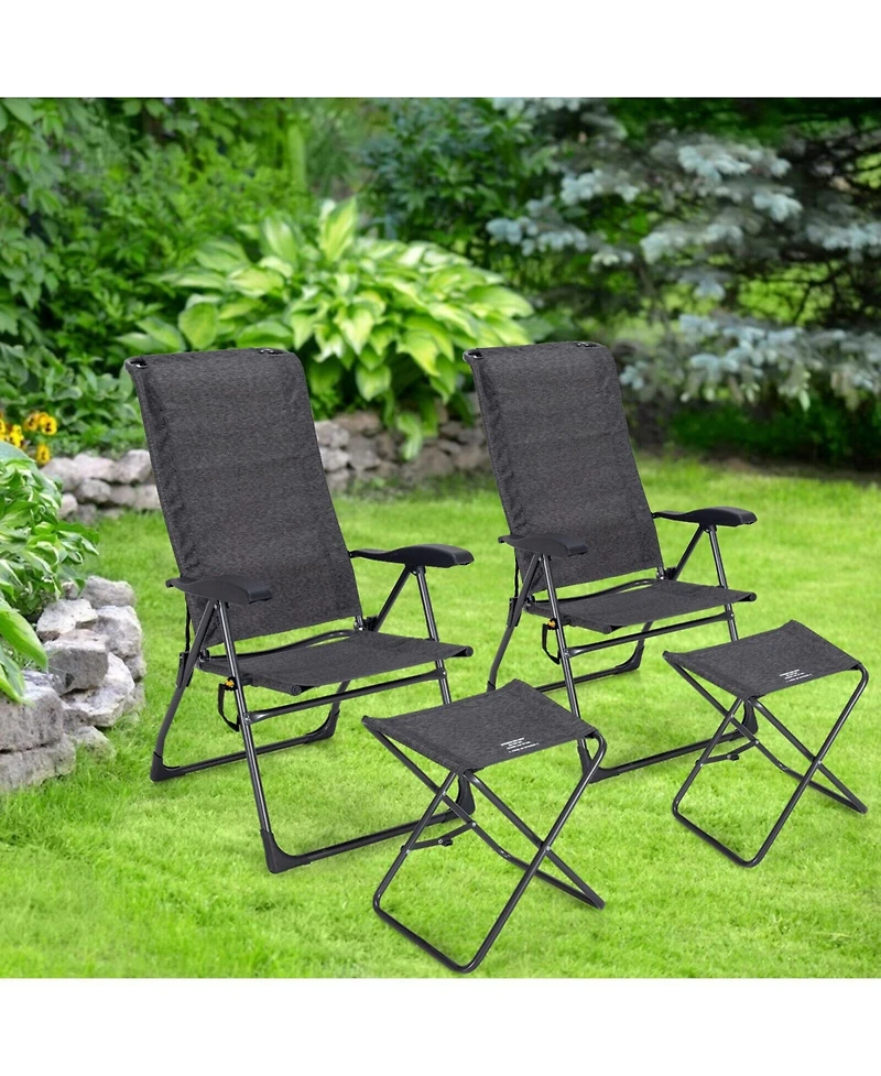 Sugift 4 Pieces Patio Adjustable Back Folding Dining Chair Ottoman Set
