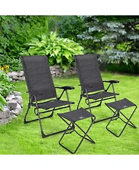 Sugift 4 Pieces Patio Adjustable Back Folding Dining Chair Ottoman Set