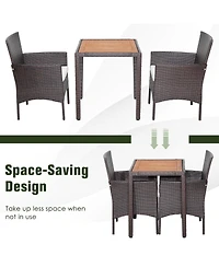 Sugift 3 Pieces Patio Wicker Furniture Set wih Acacia Wood Table Top and Chair Cushiones
