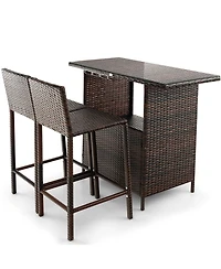 Sugift 3 Pieces Outdoor Wicker Bar Set with 3 Rows Stemware Racks