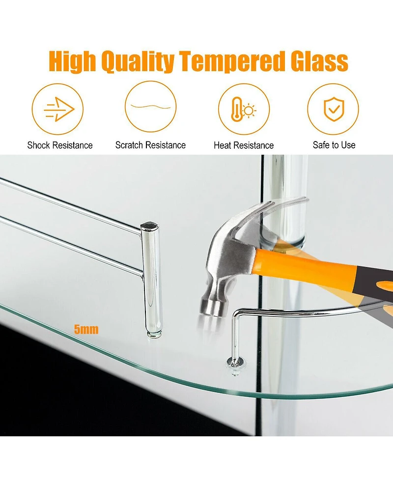 Sugift 2-holder Bar Table with Tempered Glass Shelf