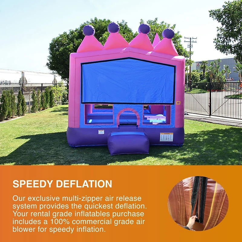 JumpOrange Commercial Grade Inflatable Princess Tiara Bounce House with Blower, Backyard Party Moonwalk Size, Outdoor Play for Kids