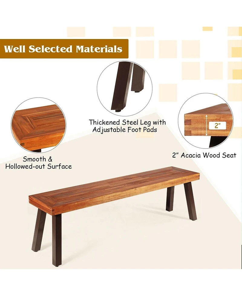 Sugift Set of 2 Patio Acacia Wood Dining Benches