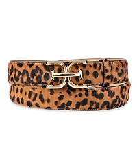 Sam Edelman Women's Double-e Plaque Buckle Exotic Print Belt