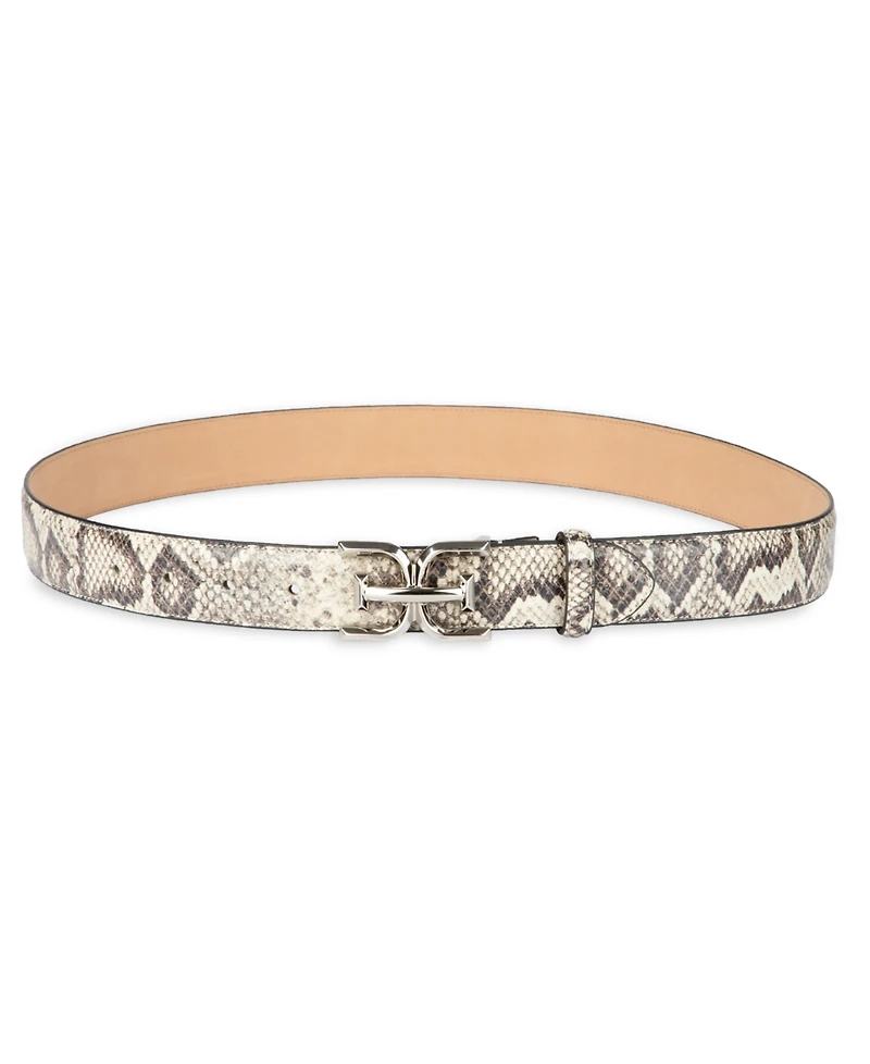 Sam Edelman Women's Double-e Plaque Buckle Exotic Print Belt