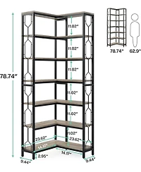 Tribesigns Corner Shelf, 7-Tier Industrial Bookshelf, Wood and Metal Etagere Bookcase, Freestanding Display Shelf for Living Room, Kitch