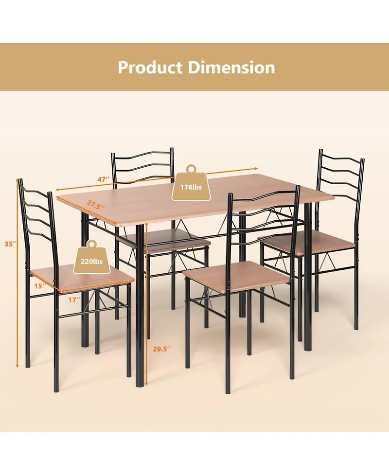 Sugift 5 Pieces Wood Metal Dining Table Set with 4 Chairs