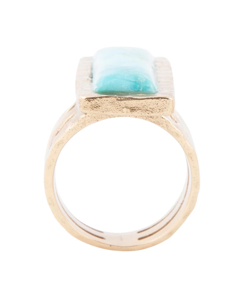 Barse Aztec Genuine Turquoise Bronze Rectangle Ring