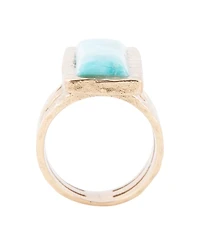 Barse Aztec Genuine Turquoise Bronze Rectangle Ring