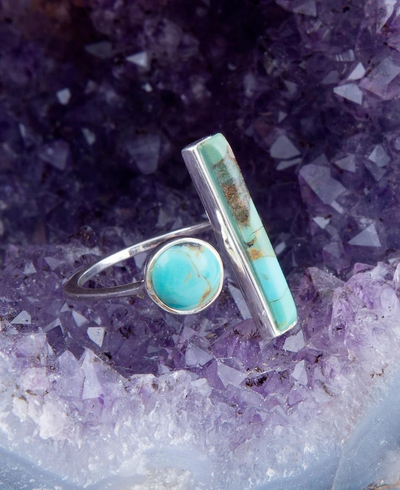 Barse Open Genuine Blue Turquoise Sterling Silver Rectangle Ring