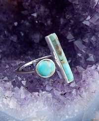 Barse Open Genuine Blue Turquoise Sterling Silver Rectangle Ring