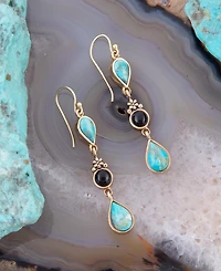 Barse Barcelona Genuine Turquoise Onyx Golden Bronze Teardrop Drop Earrings