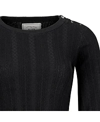 Hope & Henry Women's Organic Long Sleeve Flounce Edge Cable Sweater Dress