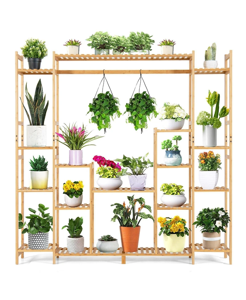 Skonyon 9-Tier Bamboo Plant Stand with Hanging Rack