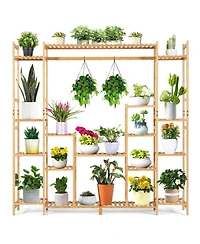 Skonyon 9-Tier Bamboo Plant Stand with Hanging Rack