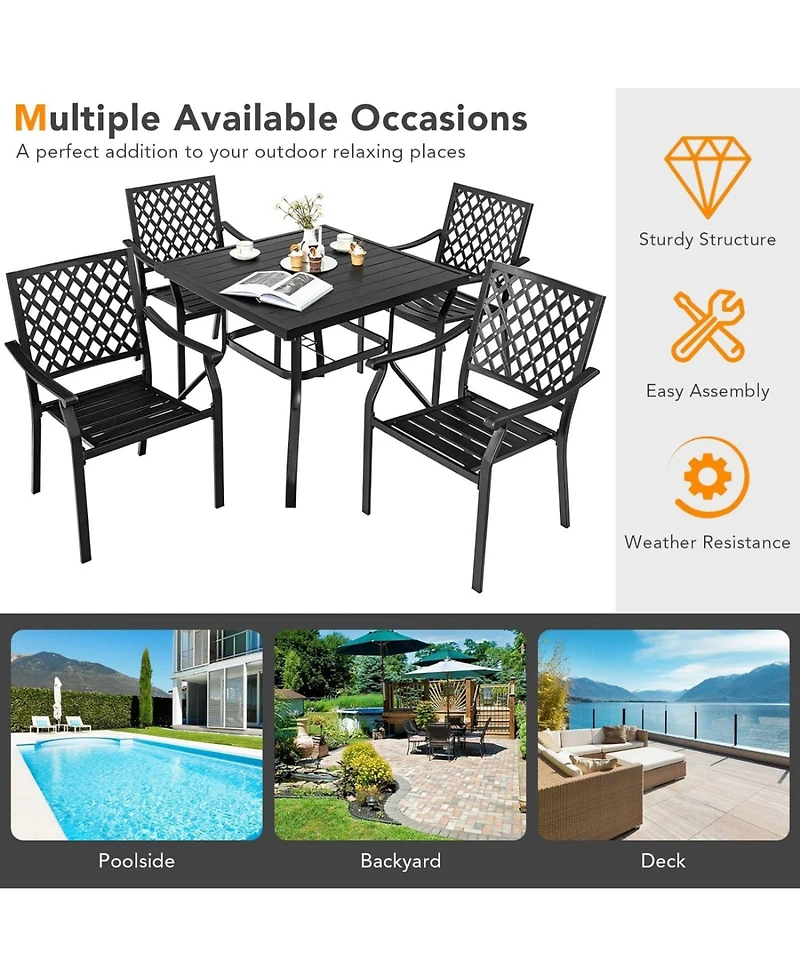 Sugift Set of 2 Patio Dining Chairs with Curved Armrests and Reinforced Steel Frame