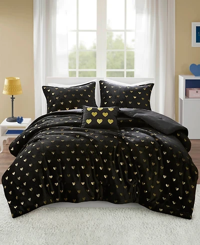 Intelligent Design Rosalie Metallic Heart 3-Pc. Comforter Set, Twin/Twin Xl