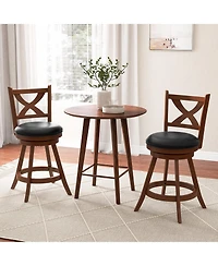 Sugift 2 Pieces Classic Counter Height Swivel Bar Stool Set with X-shaped Open Back