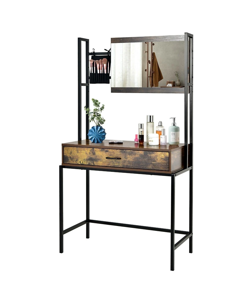 Sugift Industrial Vanity Table with 3-Position Adjustable Mirror