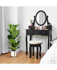 Sugift Vanity Makeup Table Set Bedroom Furniture with Padded Stool