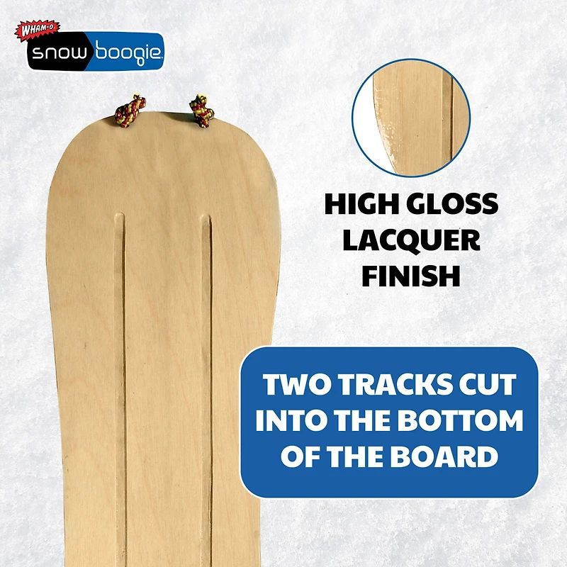 42" Wooden Kids Snowboard, Single Rider Woody Snowboard with Heavy-Duty Tow Leash, Blue