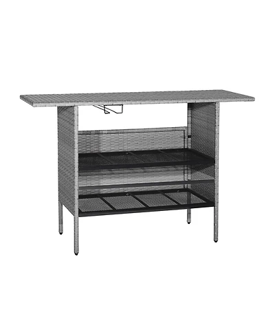 Sugift Outdoor Patio Wicker Bar Table with Metal Shelves