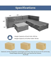 6 Pieces Outdoor Rattan Sofa Set with Seat and Back Cushions