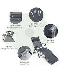 Sugift Outdoor Aluminum Chaise Lounge Chair with Quick-Drying Fabric
