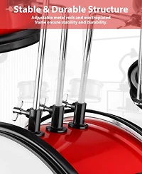 Sugift 3-Piece Kids Drum Set with Adjustable Stool, Bass Pedal & Cymbal – Realistic Junior Drum Kit for Ages 3+