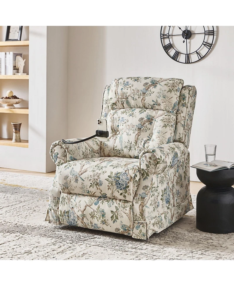 Hulala Home Ruprecht Farmhouse Lift Assist Power Recliner with Massage Heat and Manual Headrest