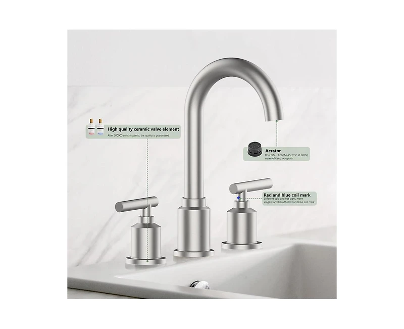 Garmin Bathroom Faucet, Bathroom Sink Faucet, 8 Inch Bathroom Faucet for Sink 3 Hole with Stainless Steel Pop-up Drain for Your Bathroom
