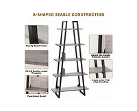 Garmin Bookshelf 5 Tier Industrial Wood, Tall Open Rustic Etagere Bookcase Ladder, Standing Display Shelves for Home Living Room Bedroom Office