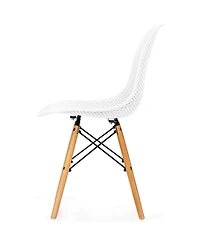 Sugift 4 Pieces Modern Plastic Hollow Chair Set with Wood Leg