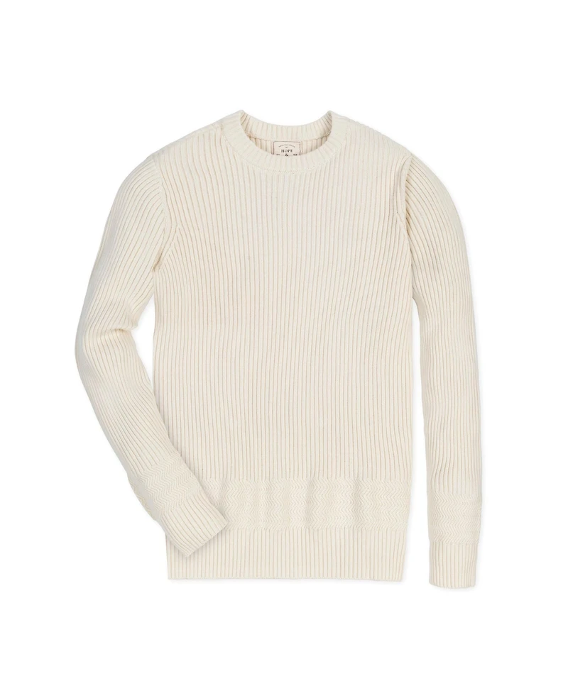 Hope & Henry Men's Crew Neck Herringbone Detail Sweater