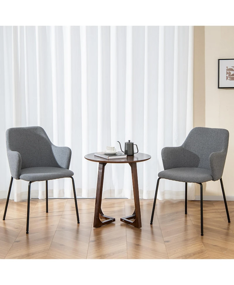 Gymax Dining Chairs Set of 2 w/ Curved Backrest Wide Seat & Armrests Durable Frame Gray