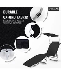 Sugift Black 5-Position Adjustable Outdoor Recliner Chair with Canopy Shade