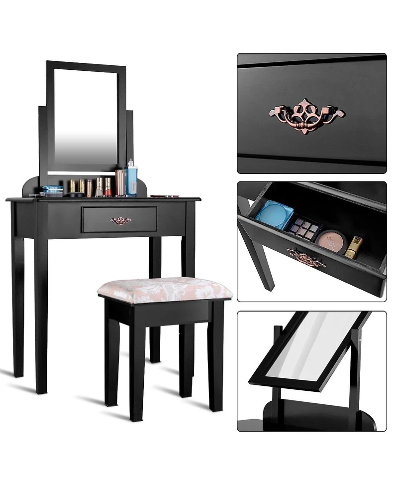 Sugift Vanity Dressing Table Stool Set with Large Makeup Mirror