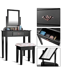 Sugift Vanity Dressing Table Stool Set with Large Makeup Mirror