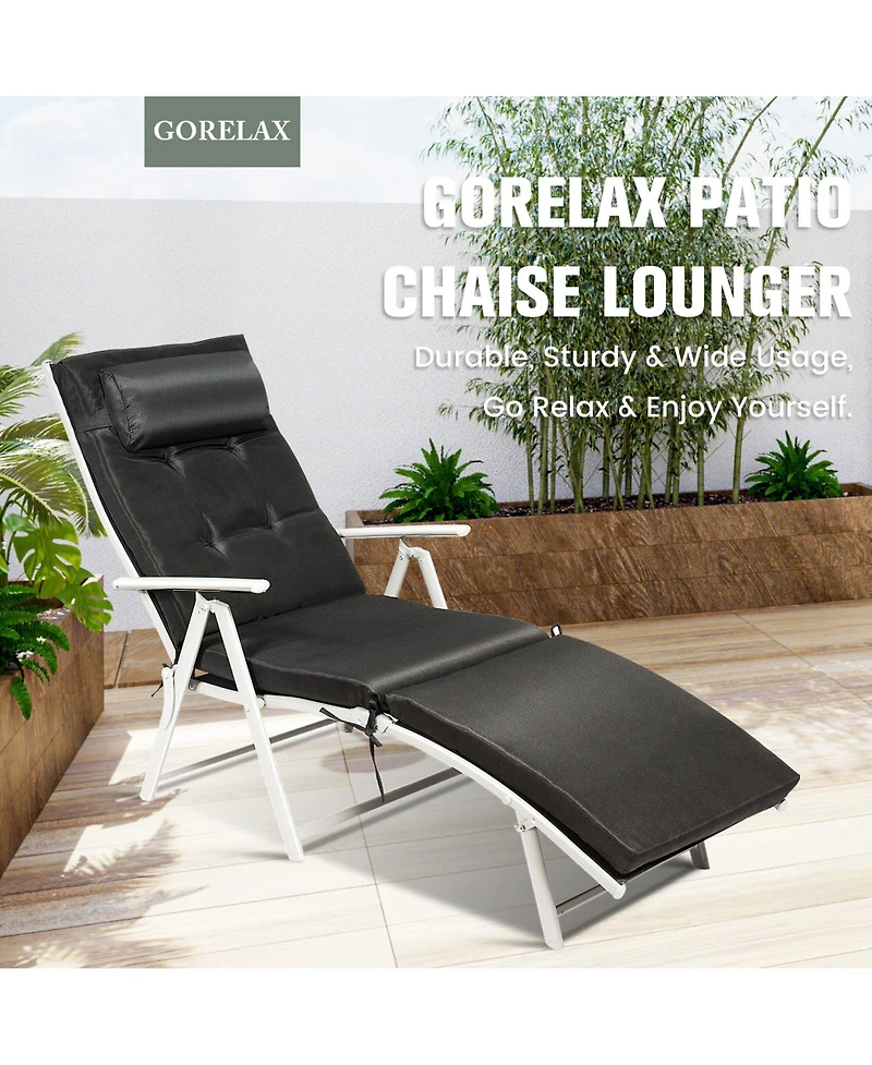 Inolait Adjustable Outdoor Lightweight Folding Chaise Lounge Chair with Pillow