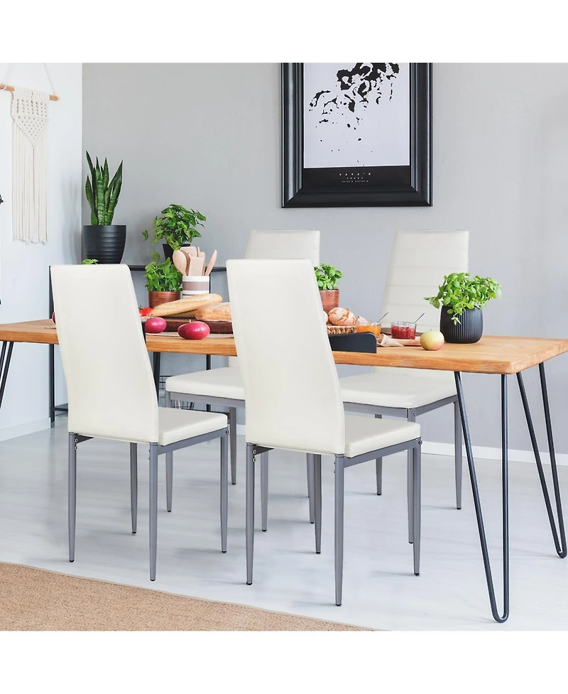 Sugift 4 Pieces Pvc Elegant Design Leather Dining Chairs with Solid Metal Legs