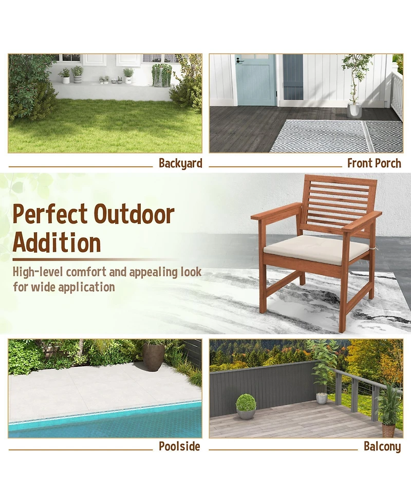 Sugift Set of 2 Patio Solid Wood Dining Chairs with Cushions and Slatted Seat