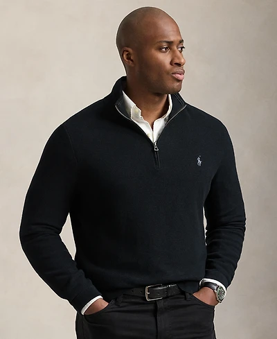 Polo Ralph Lauren Men's Big & Tall Mesh-Knit Cotton Quarter-Zip Sweater