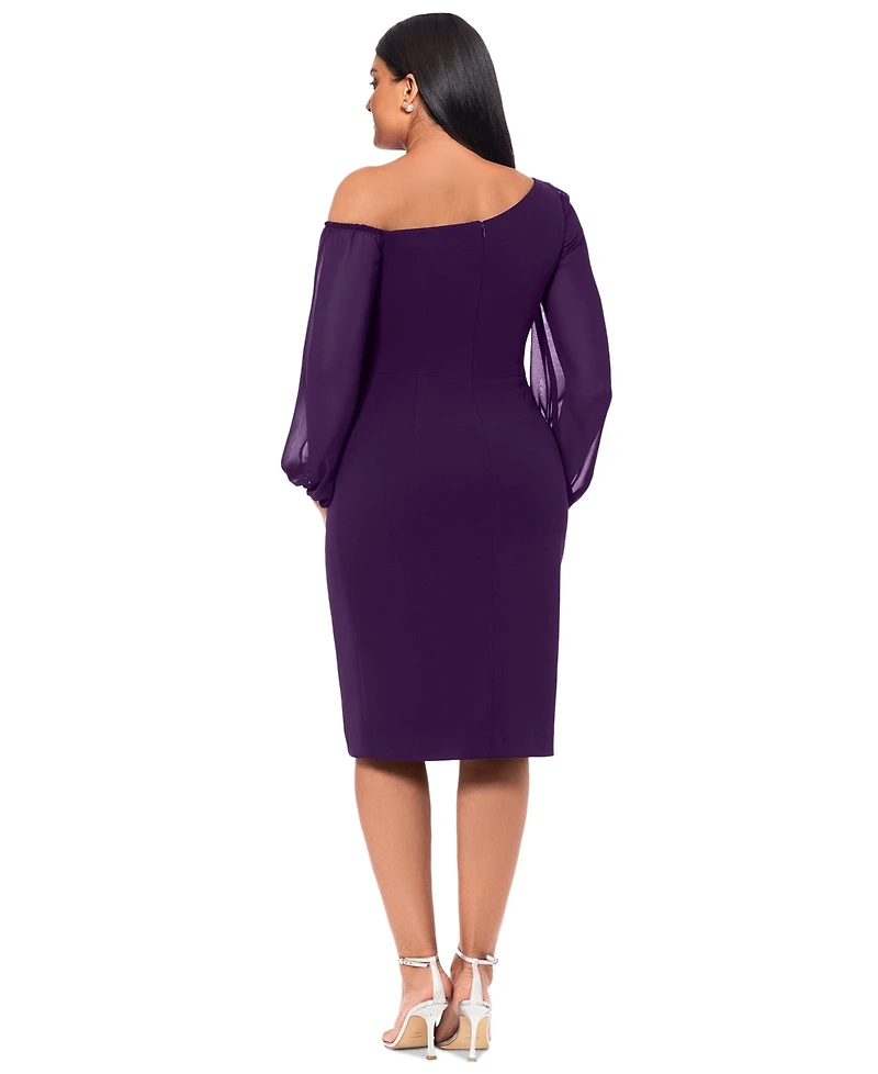 Betsy & Adam Plus Size Scuba Sheer-Sleeve Midi Dress